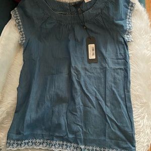 Embroidered Denim blouse and Eyelet skirt